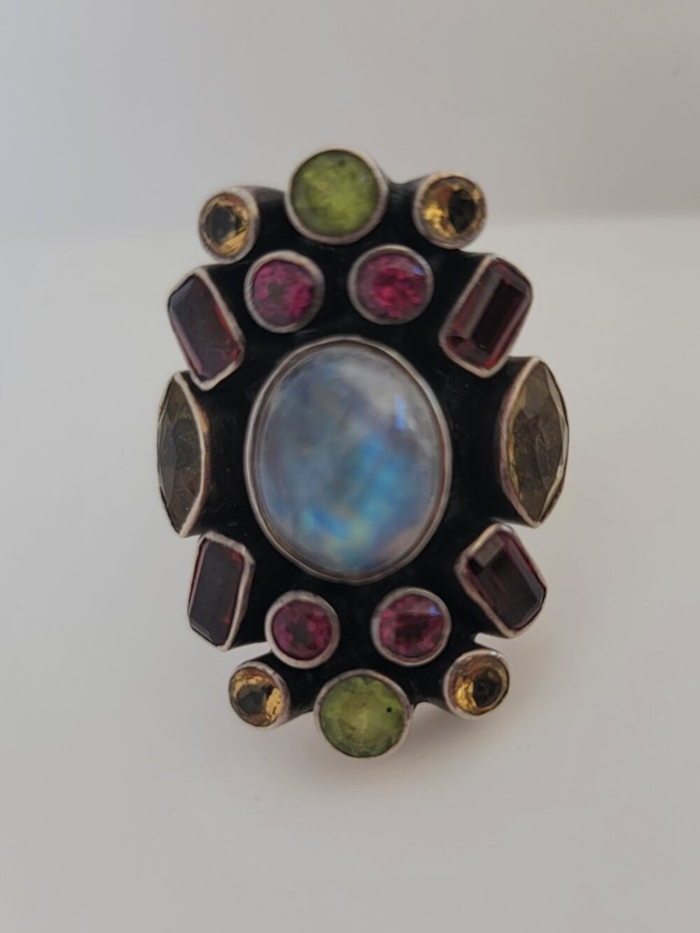 Garnet, Moonstone, Citrine, Peridot & Sterling Ring - Picture 2 of 5